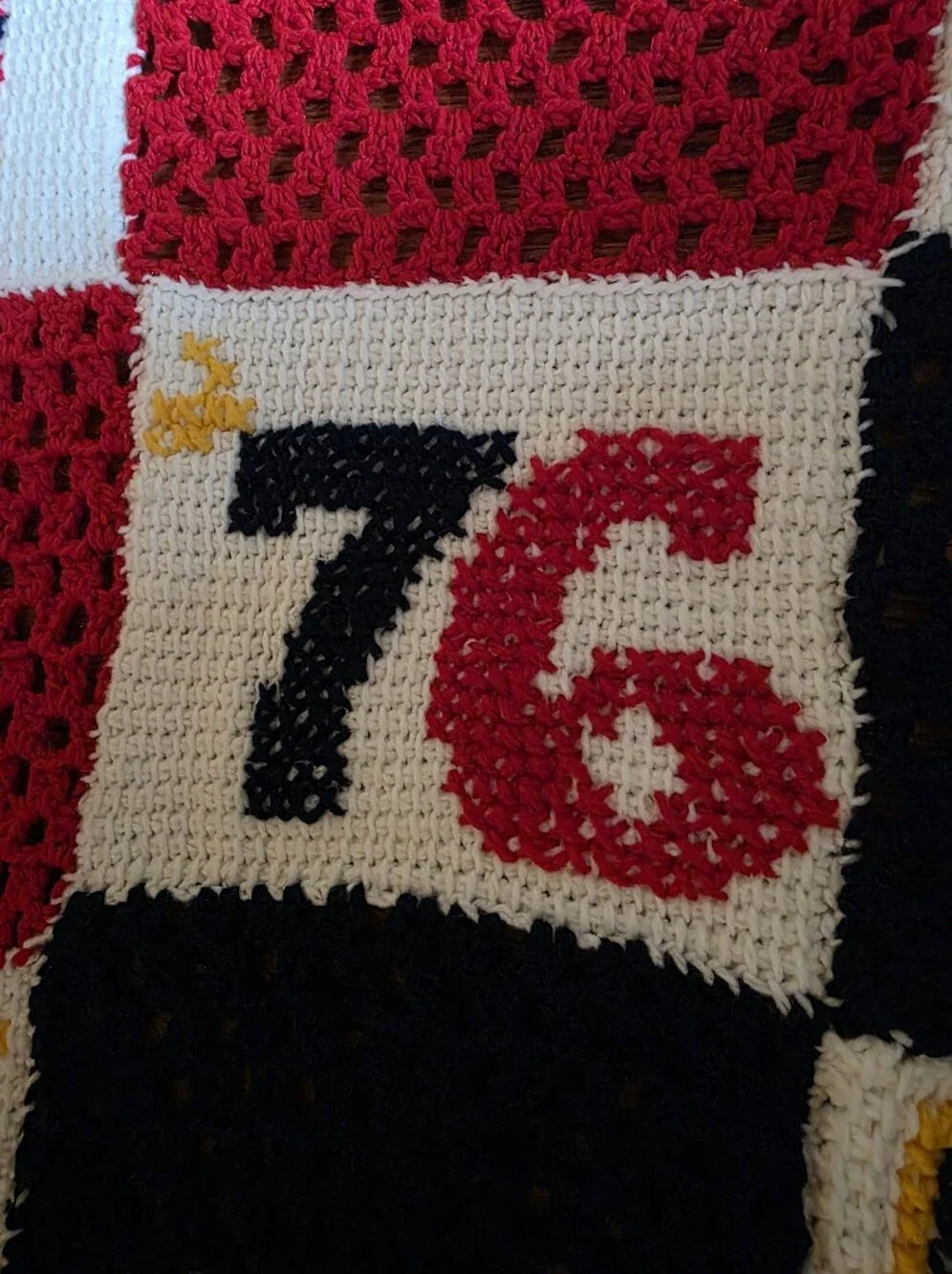 Bicentenial Patriotic Handmade Crochet Throw - Red, Navy, White, Yellow